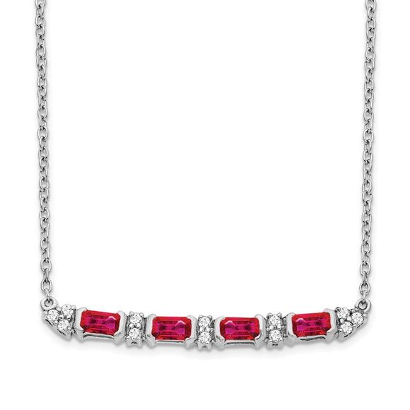 Kazi Luxury 14k White Gold Ruby and Diamond 18in Bar Necklace
